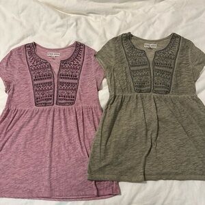 Knox Rose Pink and Green Embroidered babydoll tops